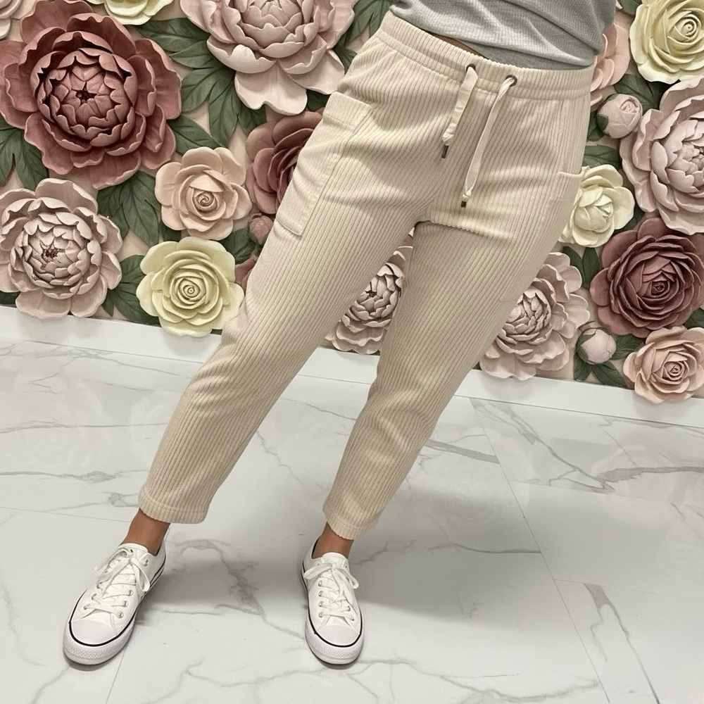 Brunello Cucinelli Cream Ribbed Joggers Cotton Corduroy